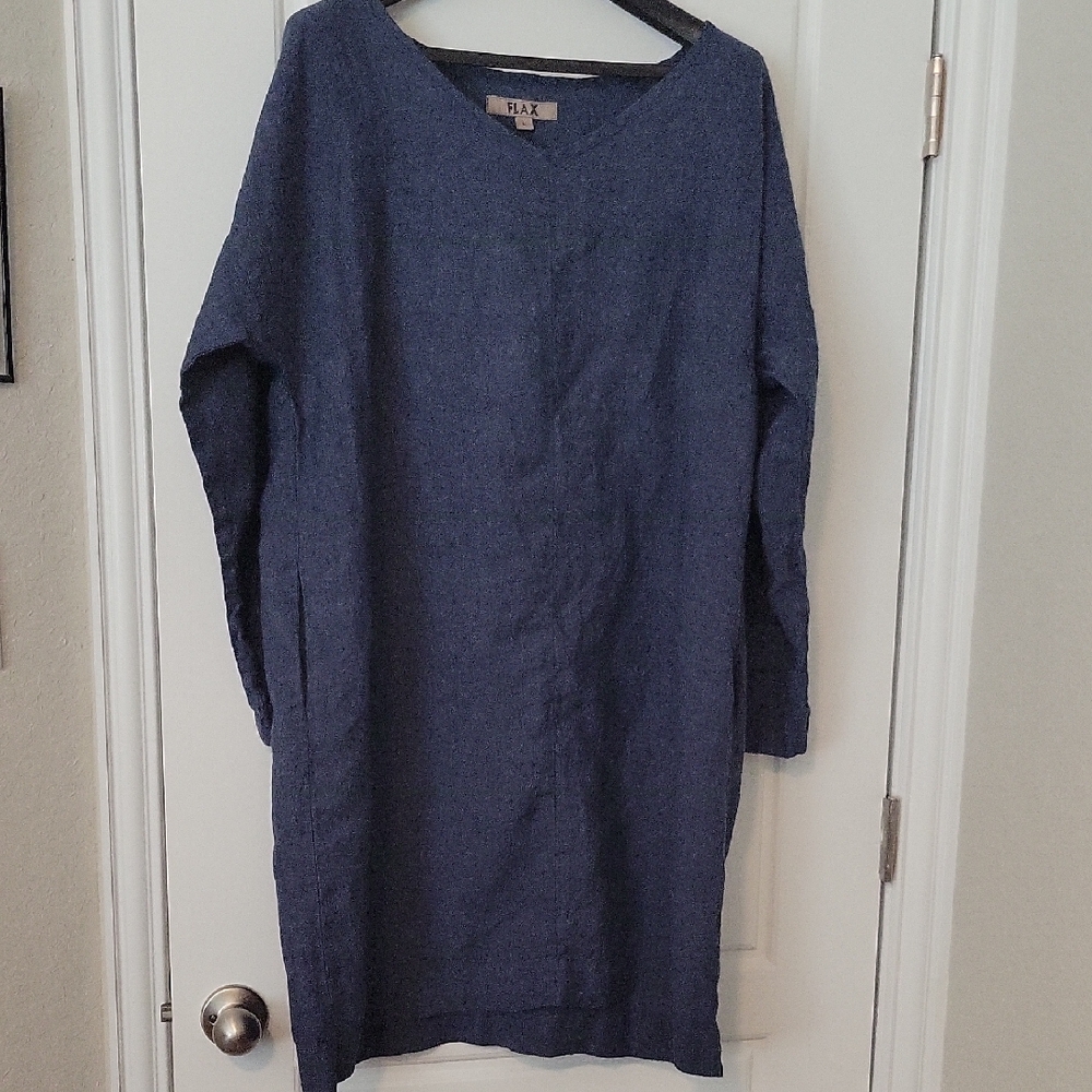 FLAX Blue Linen Dress Size L